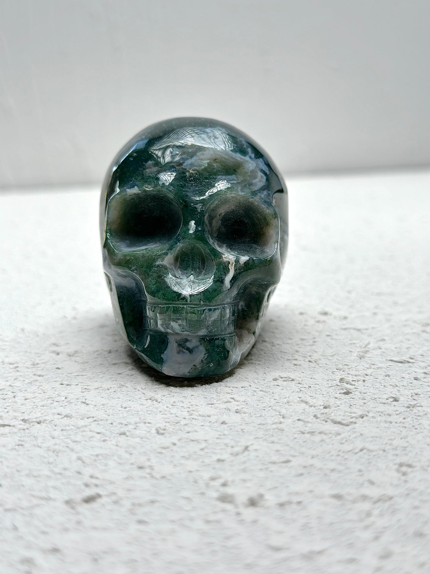 Moss Agate Crystal Skull