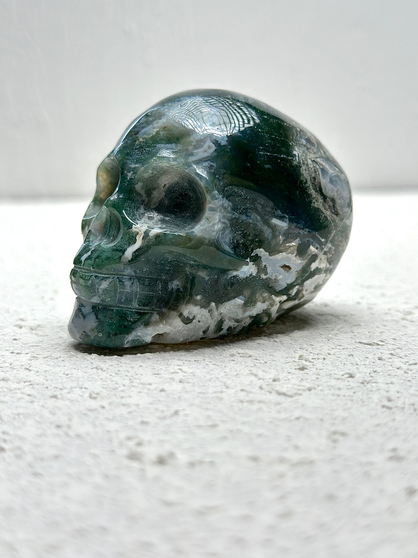 Moss Agate Crystal Skull