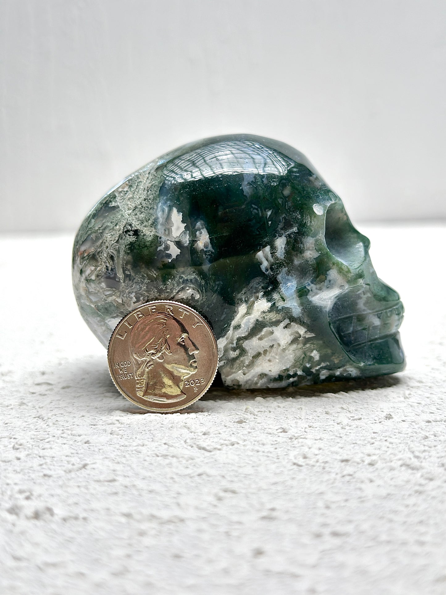 Moss Agate Crystal Skull