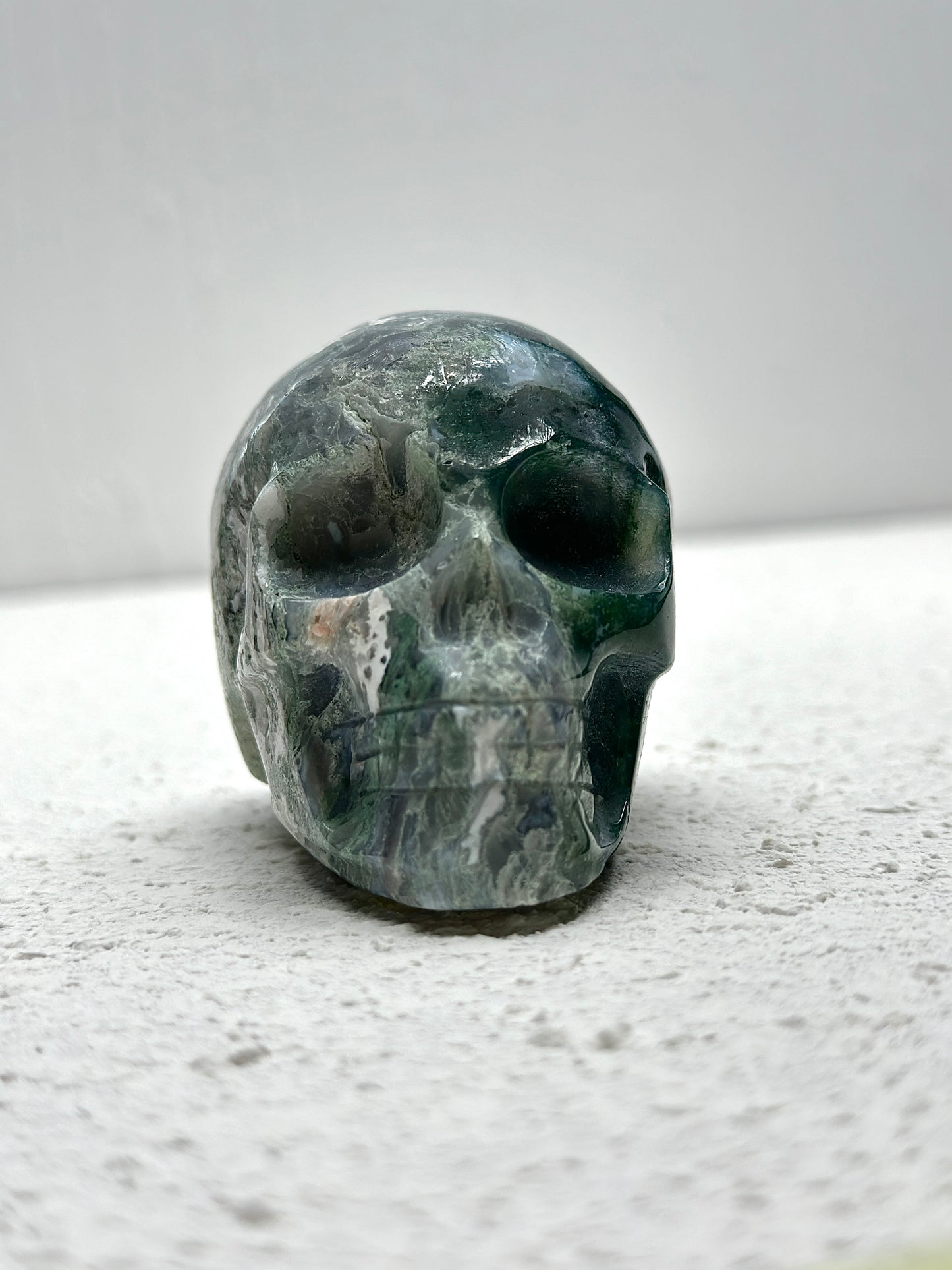 Moss Agate Crystal Skull