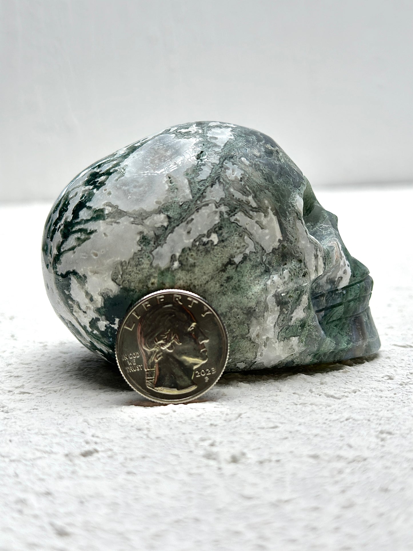 Moss Agate Crystal Skull