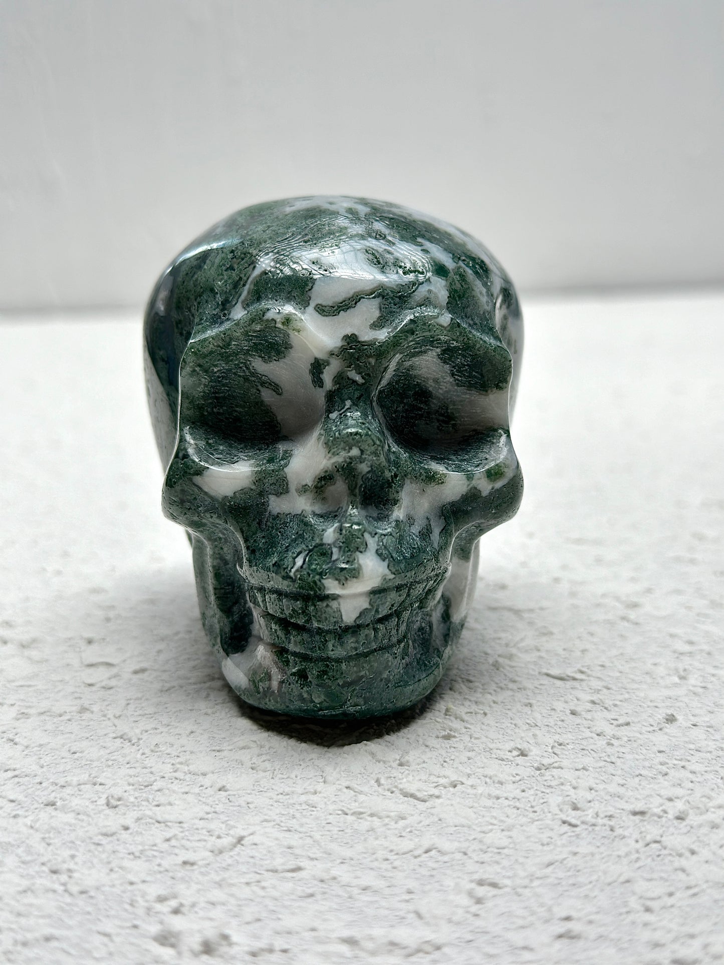 Moss Agate Crystal Skull