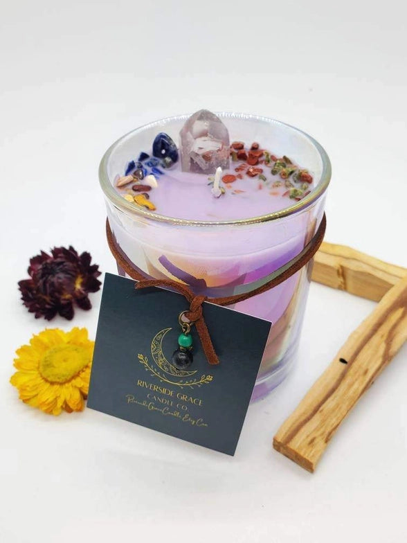 Riverside Grace Candle Co. Nysian Meadow Crystal Candle - Rebirth & Clarity